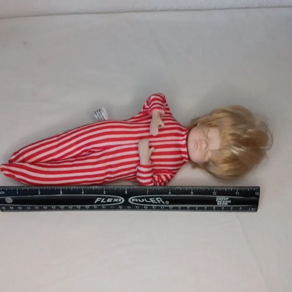 Telco Creations Sleeping Baby Doll Red White Pajamas Cloth And Wire Body